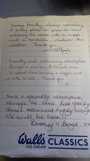 Our Reviews, free doggy treats, five star rating from food standards  at North Beach Cafe in Whitby