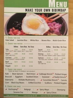 Menu front at Brown Rice Korean Grill in Baltimore