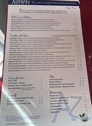 Vegan Menu  at Azafran in Broomfield
