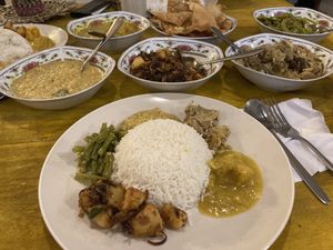 Rice & 5 vegetable curries with Papadam  at Dulnetha Homestay & Restaurant in Weligama