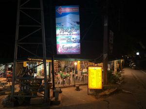 Koh Koaw at Night. You can’t miss it under the sign.  at Koh Kaew Restaurant in Koh Samui