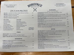 Menu  at Boneface Brewing Company in Upper Hutt