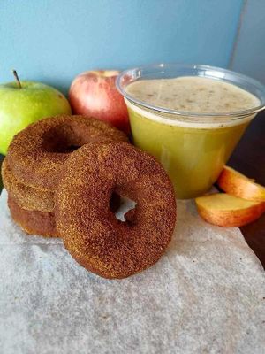Healthy Apple Cinnamon RAW donuts and cider....mmmmm! Photo by Wild Blue Grand Haven.  at Wild Blue in Grand Haven