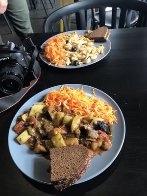 Ratatouille and rice/noodles at Spinati un Sviests in Riga