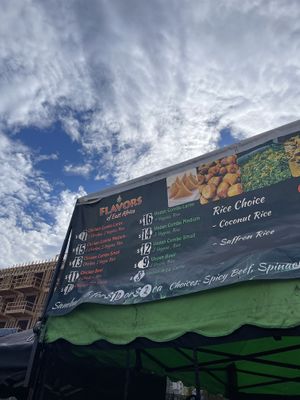 menu at farmers market (green is vegan)  at Flavors of East Africa in San Diego