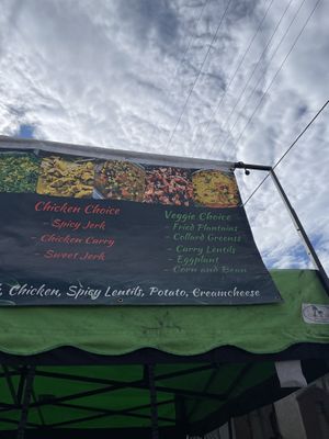 menu at farmers market (green is vegan)  at Flavors of East Africa in San Diego