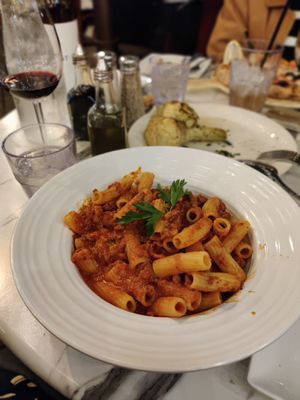 Vegan rigatoni bolognese at Officine Buona Forchetta in San Diego