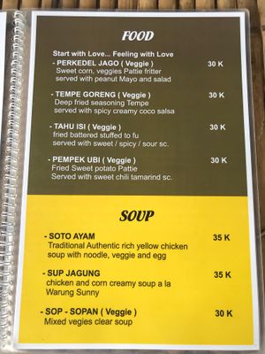 Menu at Sunny Warung in 