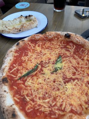 Vegan margherita and garlic bread   at Baltic Market in Liverpool
