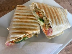 Toasted felafel veggie wrap  at The Bean Counter Cafe in Picton