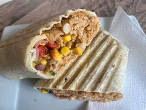 Rice, bean, corn toasted burrito  at The Bean Counter Cafe in Picton
