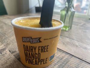 Vegan dessert! Pineapple/mango dairy free gelato  at The Bean Counter Cafe in Picton