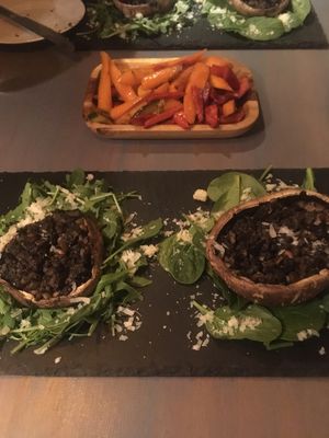 Truffle and spinach stuffed portobello mushrooms  at Bubbles and Bites in Cascais