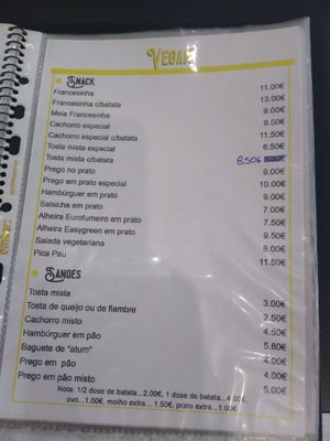 Vegan menu at Casanova in Porto
