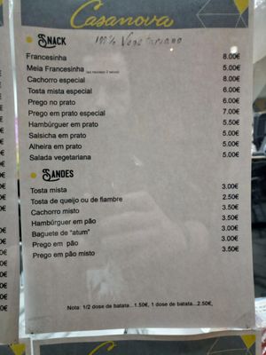 Vegan menu entrance at Casanova in Porto