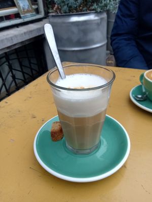 Latte macchiato with oat milk at Bairro Alto in Nijmegen