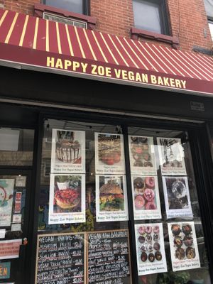 Outside at Happy Zoe Vegan Bakery in Brooklyn