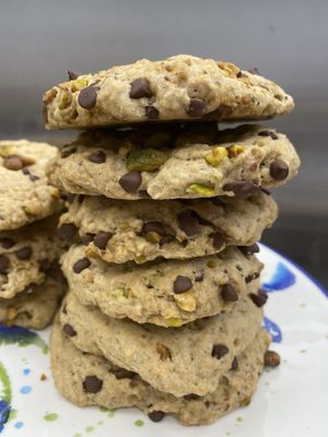 Vegan pistachio chocolate chip cookies  at Happy Zoe Vegan Bakery in Brooklyn
