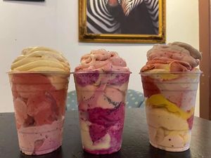 Raw vegan rainbow whips! Like ice cream! No added sugar  at Happy Zoe Vegan Bakery in Brooklyn