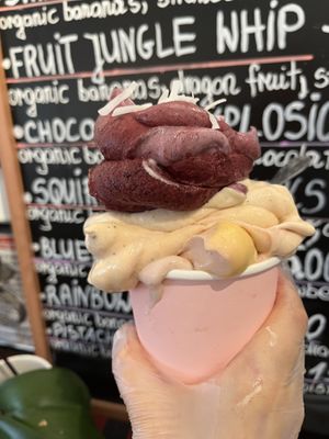 Raw vegan banana whip new cup size 8 oz! Cute and delicious!   at Happy Zoe Vegan Bakery in Brooklyn