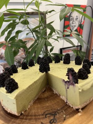 Raw vegan gluten free sugar free matcha cheesecake   at Happy Zoe Vegan Bakery in Brooklyn