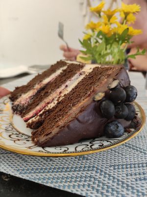 Chocolate & blueberry cake (8$) at Happy Zoe Vegan Bakery in Brooklyn