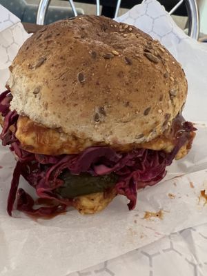 Red Cabbage,  🥬 Tempe and special sauce 😋  at Happy Zoe Vegan Bakery in Brooklyn