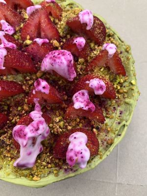 Vegan gluten free matcha pistachio strawberry cheesecake   at Happy Zoe Vegan Bakery in Brooklyn