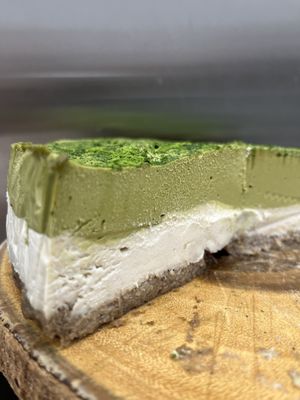 Raw vegan gluten free sugar free cashew matcha cheesecake   at Happy Zoe Vegan Bakery in Brooklyn