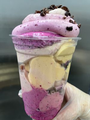 Raw vegan mango cacao nibs dragon fruit banana whip   at Happy Zoe Vegan Bakery in Brooklyn