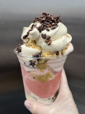 Raw vegan peanut butter cacao nibs strawberry banana whip! No sugar!   at Happy Zoe Vegan Bakery in Brooklyn