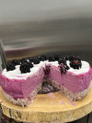 Raw vegan sugar free dragon fruit cashew cheesecake   at Happy Zoe Vegan Bakery in Brooklyn