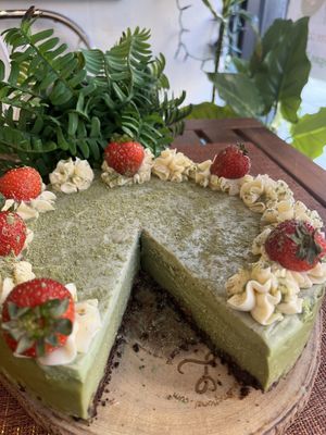 Vegan gluten free matcha cheesecake  at Happy Zoe Vegan Bakery in Brooklyn
