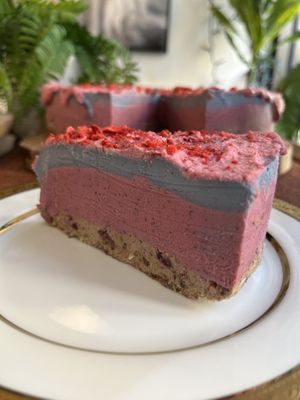 Raw vegan cashew spirulina dragon fruit cheesecake   at Happy Zoe Vegan Bakery in Brooklyn