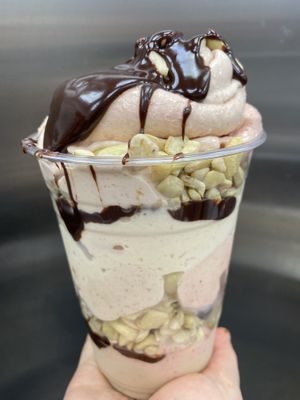 Raw vegan strawberry cashew chocolate banana whip   at Happy Zoe Vegan Bakery in Brooklyn