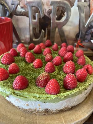 Raw vegan sugar free cashew matcha cheesecake   at Happy Zoe Vegan Bakery in Brooklyn
