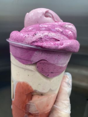  Raw vegan strawberry dragon fruit banana whip  at Happy Zoe Vegan Bakery in Brooklyn