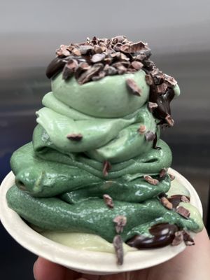 Raw vegan green spirulina chocolate cacao nibs banana whip   at Happy Zoe Vegan Bakery in Brooklyn