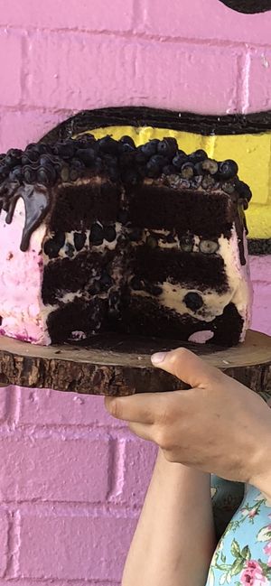 Vegan signature chocolate blueberry cake   at Happy Zoe Vegan Bakery in Brooklyn