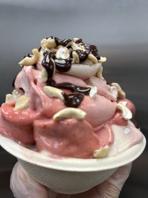 Raw vegan cashew strawberry chocolate banana whip   at Happy Zoe Vegan Bakery in Brooklyn