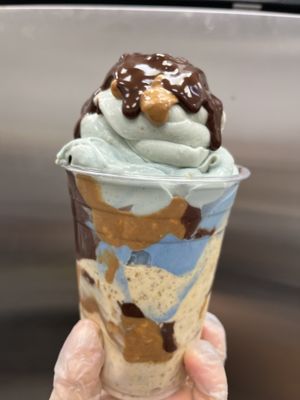 Raw vegan blue spirulina peanut butter chocolate banana whip   at Happy Zoe Vegan Bakery in Brooklyn