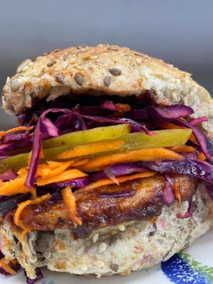 Vegan rainbow sandwich   at Happy Zoe Vegan Bakery in Brooklyn