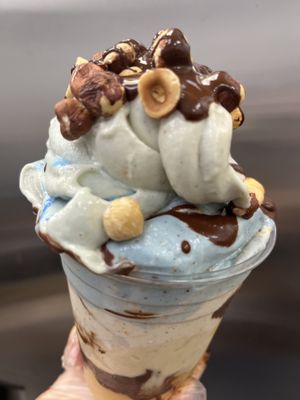 Raw vegan hazelnut blue spirulina chocolate banana whip   at Happy Zoe Vegan Bakery in Brooklyn