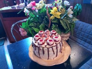 Red velvet birthday cake made by Paula  at Happy Zoe Vegan Bakery in Brooklyn