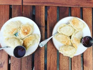 Vegan pierogies at Happy Zoe Vegan Bakery in Brooklyn