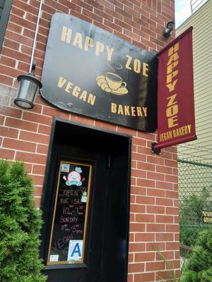 Outside at Happy Zoe Vegan Bakery in Brooklyn