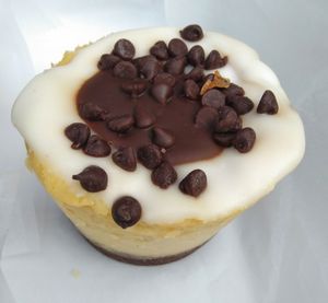 Baked chocolate chip cheese cake at Happy Zoe Vegan Bakery in Brooklyn