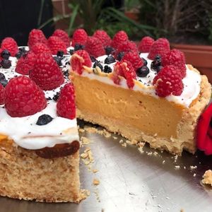 Vegan Pumpkin Cheesecake order yours today, email us at happyzoeveganbakery@gmail.com at Happy Zoe Vegan Bakery in Brooklyn