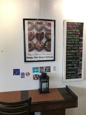 Card and some pictures to let your mouth start watering already at Happy Zoe Vegan Bakery in Brooklyn