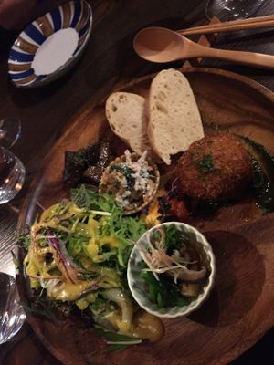 Vegan dinner set at Pettirosso in Kyoto